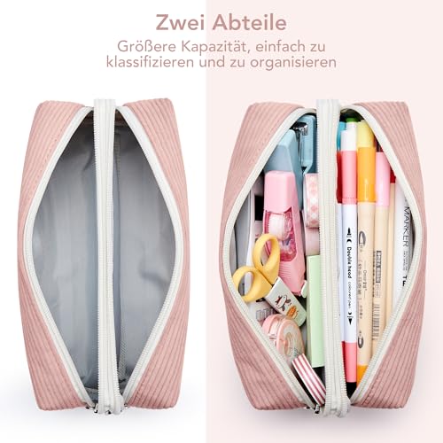 KALIDI Mäppchen Federmäppchen mit 2 Fach Mädchen Teenager Stiftetasche Stiftemappe Cord-Stoff Federtasche Pencil Case Schulmäppchen