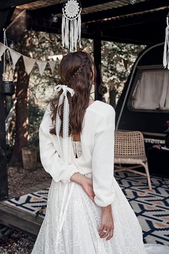 Ivory Bridal Knitted Sweater, Cardigan With Ribbons for Wedding Dress, White Wedding Pullover, Knitted Shawl for SpringWedding4