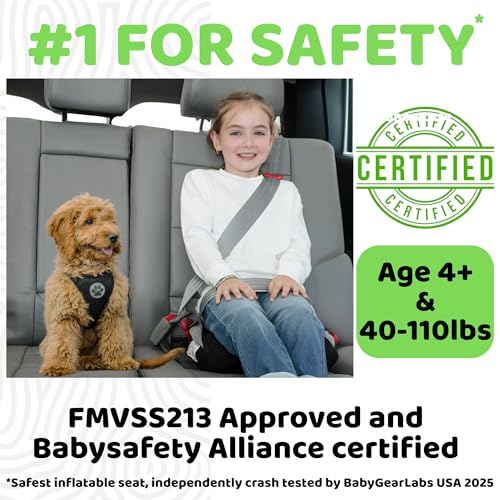 Image of bubblebum Inflatable Backless Booster Car Seat, Portable Travel Booster Seat, Booster Seats for Cars 40-100 lbs, Kids & Child 4-10 years old - Pink | Kids 40-100 lbs, Backless Travel Booster, Lightweight and Portable, Fits 3 Across, Ages 4-11