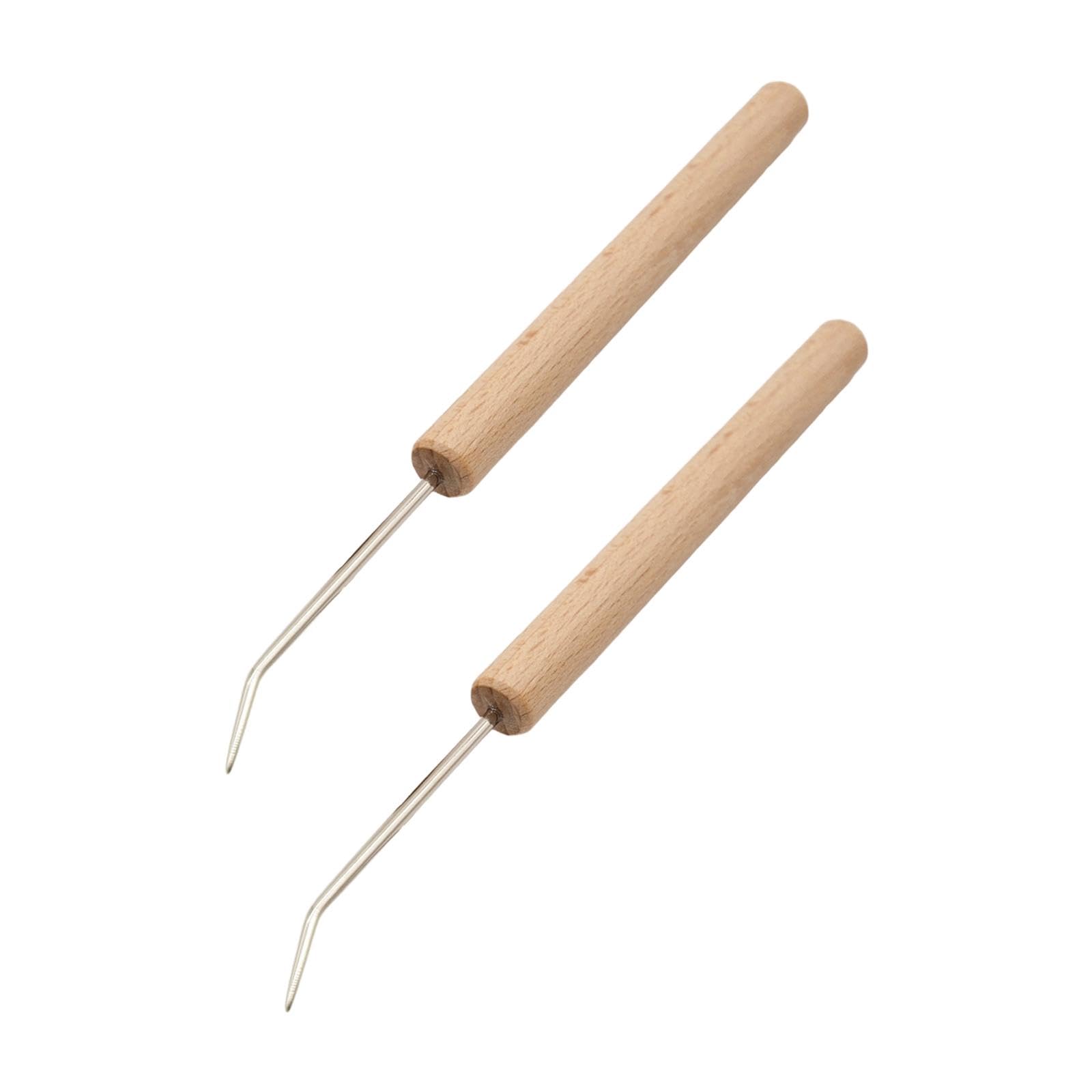2 Pieces Crochet Hooks Rugs Wooden Handle Wooden Knitting Loom Hook Needle Hooks