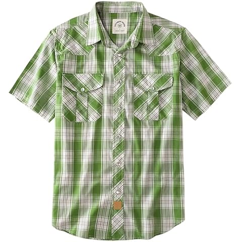 Dubinik® Western Shirts for Men Short Sleeve Plaid Pearl Snap Shirts for Men Button Up Shirt Cowboy Casual Work Shirt Green Beige Cover