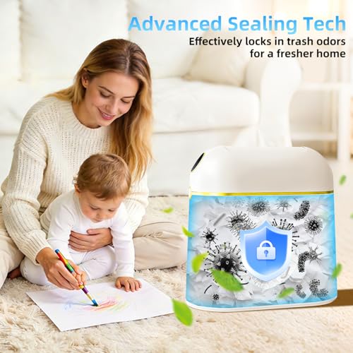 Image of Self-Sealing & Self-Changing Trash Can, 2.7 Gallon Automatic Touchless Smart Bathroom Trash Can with Lid, Slim Waterproof Waste Bin for Bathroom, Bedroom and Offic