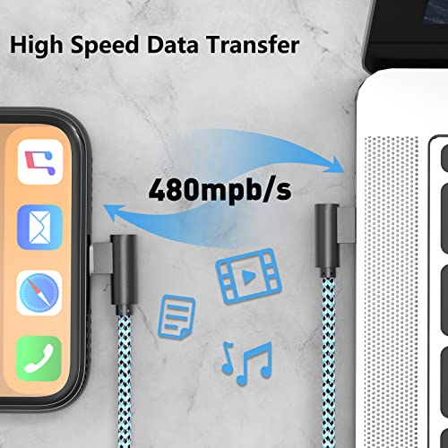 Iphone Charger 10 Ft Lightning Cable [Apple Mfi Certified] 90 Degree 3 Pack Charging Cable Long Nylon Braided For Iphone 14/13/12/11 Pro Max/Xr/Xs/8/7/Plus/6S/Se/Ipad #TOP4