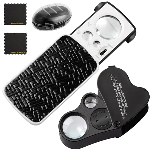 2 PCS Pocket Magnifier 30X 60X 90X with Illuminated LED UV Light