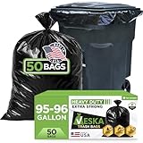 Veska 95-96 Gallon Trash Bags Heavy Duty (Huge 50 Bags W/Ties) 95-96 Gallon Trash Bags Large Black Heavy Duty Can Liners, Large 90-100 Gallon Garbage Can Liners