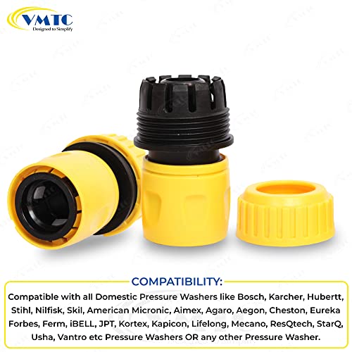 Image of VMTC Quick Connector Set (3 /4 inch): 2-Piece Kit for Gardening & High-Pressure Car Washers (Compatible with Karchre K1-K7, Bosch AQT, Black & Decker, Hubertt, and More)