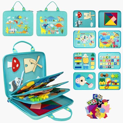 Image of Pitcott Busy Board Montessori Toys for Toddlers 1 2 3 4 Year-Busy Book Board Travel Toy for Plane Car, Birthday Gift for Boys Girls-Preschool Educational Learning Sensory Activity Motor Skills (Green)