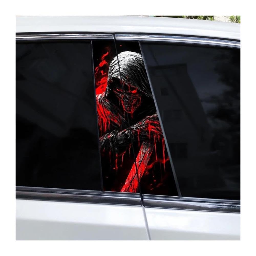 Body Parts 2pcs Skull Alien Stickers Car Center Pillar PVC Stickers Waterproof Decorative Decals(H)