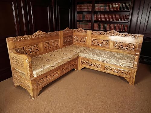 Image of Luxury Wooden Teakwwood Five Seater Sofa Set for Living Room (Honey Brown) Solid Wood Outdoor Chair 5 Seater Sofa | (15)