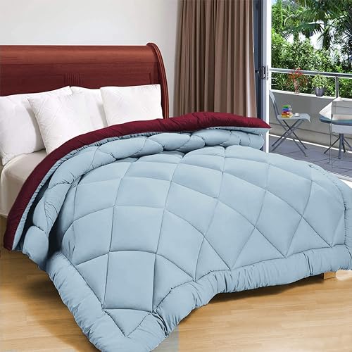 Image of HOMEKART 220 GSM Microfiber Reversible Comforter for Single Bed,Ultra Soft, Skin-Friendly & Hypoallergenic Solid Blanket|Lightweight Cozy & Machine Washable (Maroon & Grey)
