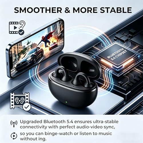 Image of Nyxo Open Ear Wireless Earbuds, Bluetooth 5.4 Air Conduction Headphones with Noise Cancellation Clip Desig, 360 Stereo Sound, Bluetooth Earphones Wireless for Sports, Office and Daily Use(Black)