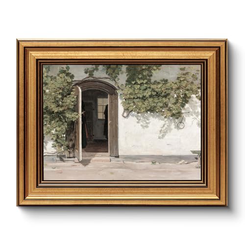 Image of HUARCEY Gold Framed Vintage Wall Art Vineman Climbing The Walls Farmhouse Wall Decor Opening Door Oil Painting Picture Canvas Print Art Home Decor Aesthetic for Bedroom Bathroom Office 8x10in