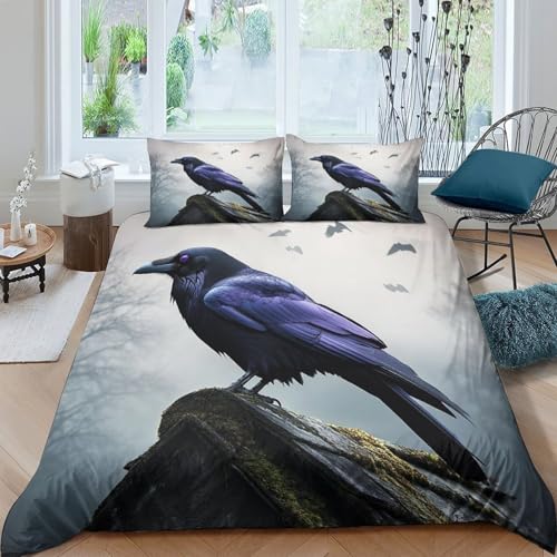 Housse de couette corbeau lit 220x240cm fermeture éclair invisible - 4