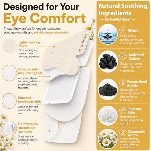 Image of Lure Essentials Steam Eye Mask, Heated Eye Mask, Self Heating Warm Compress for Dry Eyes, Fast Relief for Stye, Puffy Sensitive Eyes, Moist Heat, Relaxation Gifts for Women and Men - Chamomile