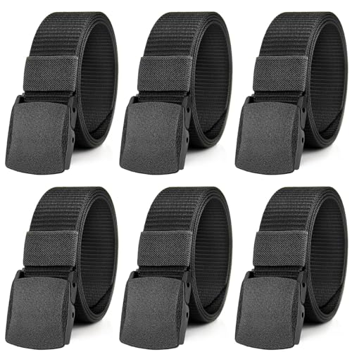 6 Pack Nylon Military Tactical Belt for Men/Women Webbing Canvas Work Belts with Plastic Buckle