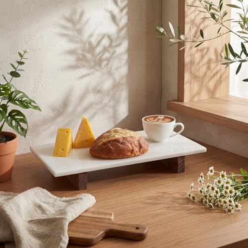 Tabla para cortar de mármol rectangular con base de madera miniatura 6