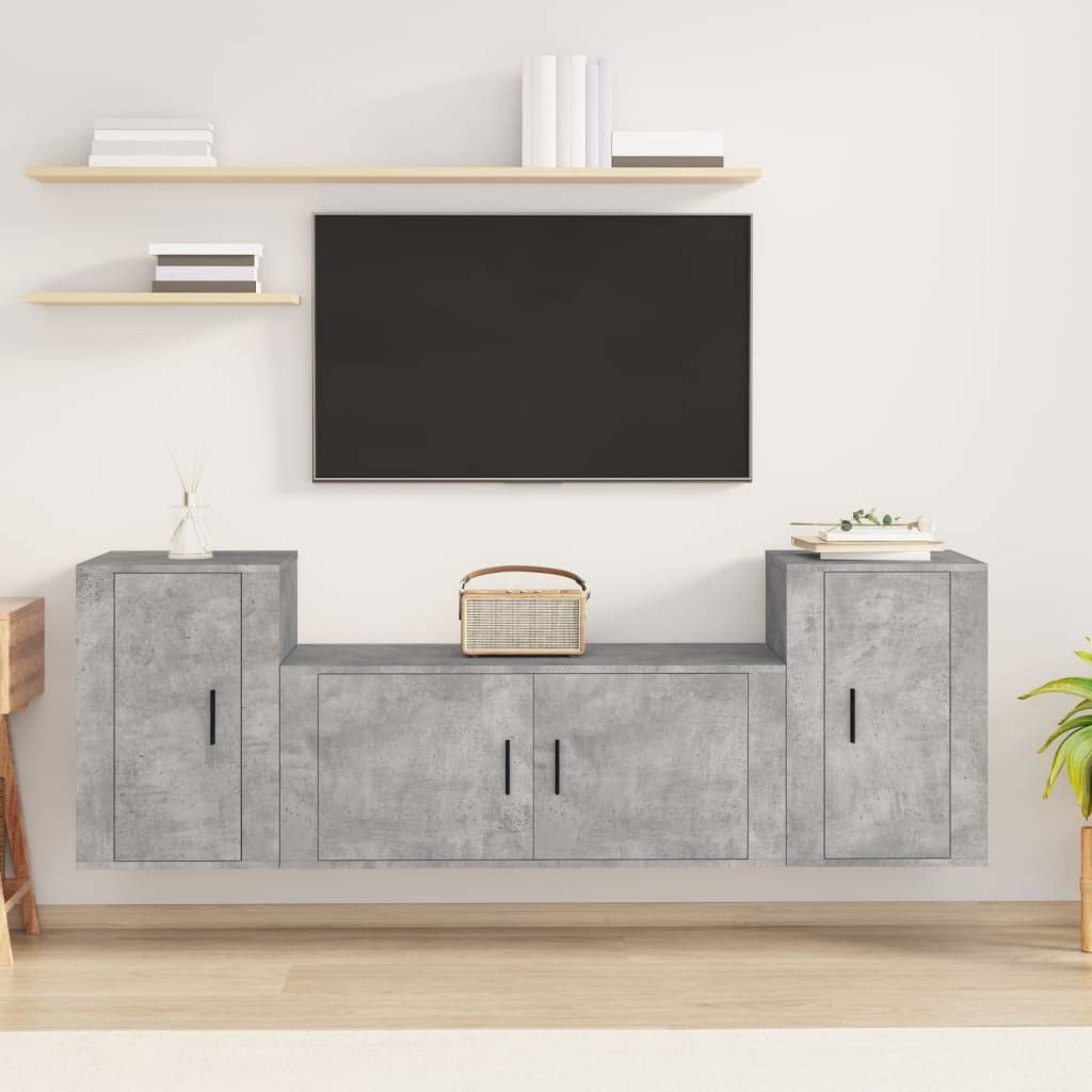 Set di 3 mobili TV a parete sospeso grigio cemento