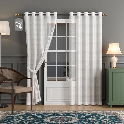 Image of Kuber Industries 4 Pcs Polyester Linen Door Sheer Curtain 7 Feet for Home Decor | 8 Eyelet with Curtain Multiple Use for Living Room /Bedroom | Plain - Off White