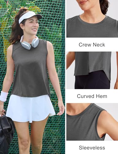Image of MAGCOMSEN Workout Tank Tops Woman Summer Open Back Yoga Athletic Shirts Sleeveless Tie Back Loose Fit Gym Muscle Tank