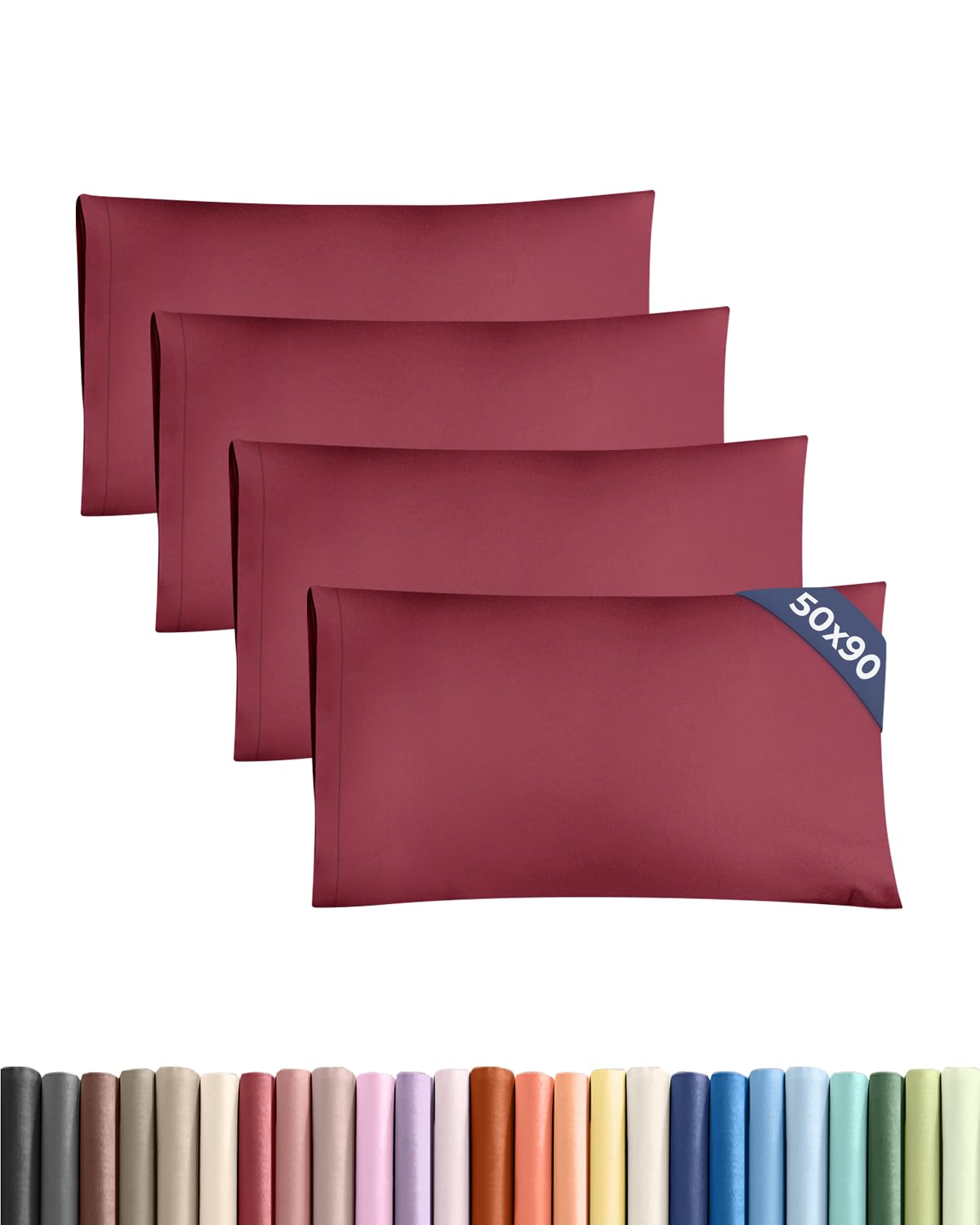 CGK 4 Pack King Size Burgundy Pillow Cases 50x90 cm with Envelope Closure - Brushed Microfiber - Soft, Wrinkle & Fade Resistant - Breathable, Hypoallergenic & OEKO-TEX Standard 100 Certified