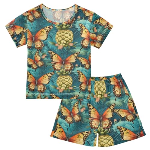 ALAZA Pineapples Boho Butterflies Pajama Set Short Sleeve Sleepwear Soft Lounge Nightwear