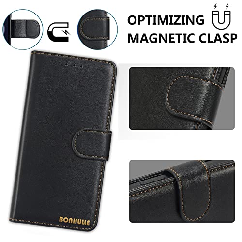 Bonhulle Case For Samsung Galaxy A51 4G (Not For A51 5G Version), Luxury [Nappa Leather][Rfid Blocking] Flip Cover Purse Case With Card Slots + Kickstand, Minimalist Wallet For Galaxy A51 4G (Black) #TOP5