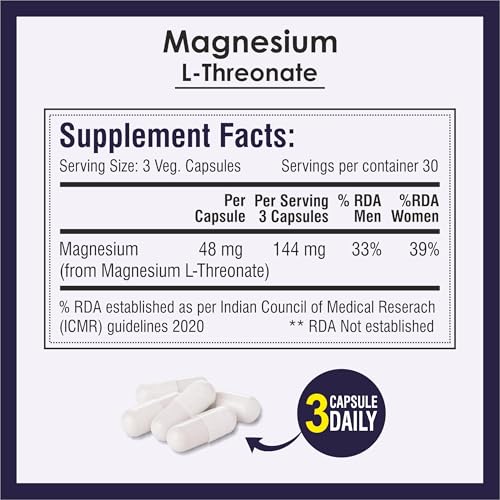 Image of Biotrex Nutraceuticals Magnesium L Threonate 2000mg Per Serving | Better sleep, Cognitive Support & Quick Thinking | Brain & Memory Function | Most Bioavailable Form of Magnesium | 90 Vegetarian Capsules