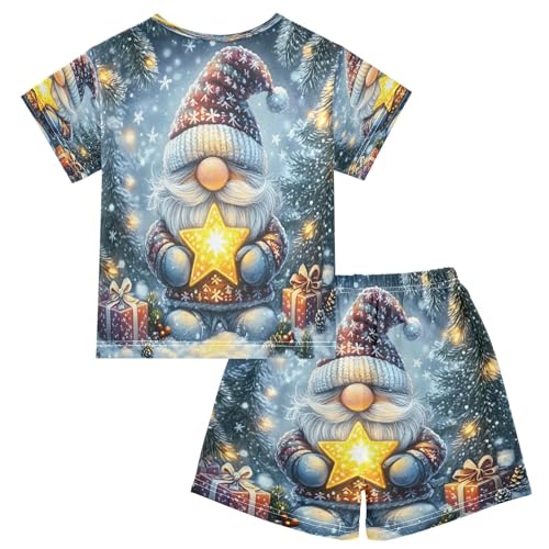 ALAZA Gnome Star Merry Christmas Night Pajamas Set Short Sleeve Cotton Sleepwear Summer Pjs 2 Piece 5-14Y2