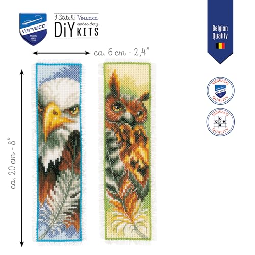 Image of Vervaco Counted Cross Stitch Bookmark Kit 2.4 inchX8 inch 2 /Pkg-Eagle & Owl (14 Count) -V0146205