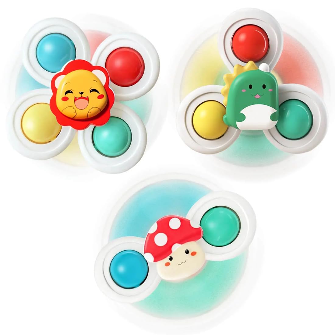 Juguetes de Baño Giratorios con Ventosa, 3 Piezas,Diseños Adorables y Coloridos,Estimulación Sensorial y Motricidad,Juguete Educativo y Divertido,Apto para bebé a Partir de 1 año