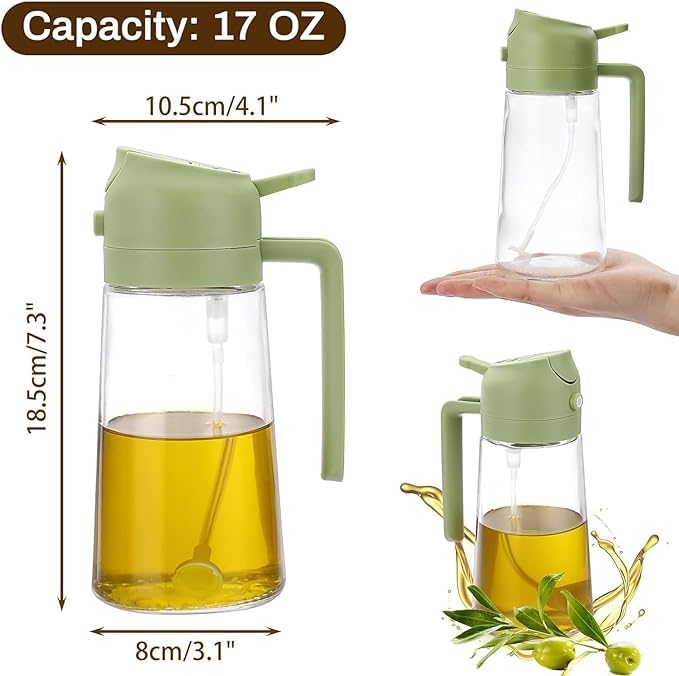 OTISTORES Oil Dispenser Bottle For Kitchen, 2 In 1 Olive Oil Sprayer And Oil Dispenser, Oil Spray Bottle 500Ml/ 17Oz For Cooking, Kitchen, Bbq, Air Fryer, Salad, Baking (Multi Color) - Glass 3