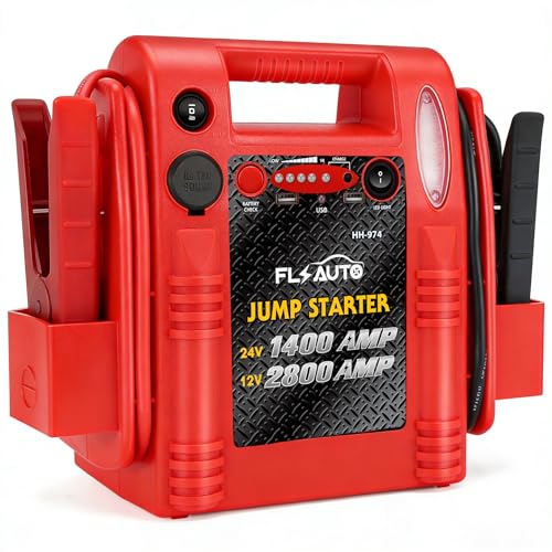Car Battery Jump Starter - FlyAuto 2800/1400 Amp 12V 24V Heavy Duty Jump Box, Works with Truck Tractor Excavator Automotive Engine Starter Battery Charger Booster Jumper Box with USB/DC Power Unit