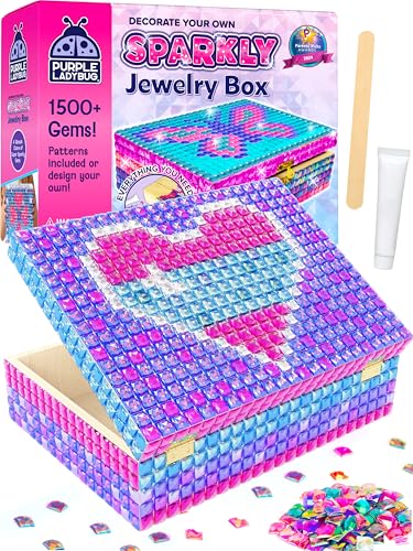 PURPLE LADYBUG Jewelry Box Craft for Girls 8-12 6-8 - Valentines Day Gifts for Kids & Birthday Gift for 7 8 9 10 11 12 Year Old Girl, Fun Mosaic Arts and Crafts for Kids Ages 8-12, Girls Toys 8-10