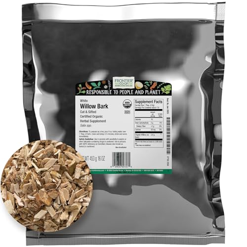 Frontier Co-op Organic Cut & Sifted White Willow Bark, Kosher | 16 Ounce (Pack of 1)