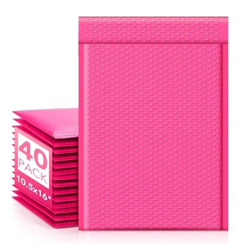 Image of Fuxury Large Bubble Mailers 10.5x16 inch 40 Pack Self Seal Pink Padded Envelopes Waterproof Mailing Envelopes Bubble Padded Mailers for Packaging, Small Business #5