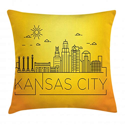 Ambesonne Kansas City Throw Pillow Cushion Cover, Minimal Kansas Missouri