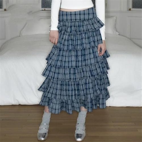 Women Vintage Plaid Long Ball Gown Streetwear Gothic High Waist Cake Skirts2