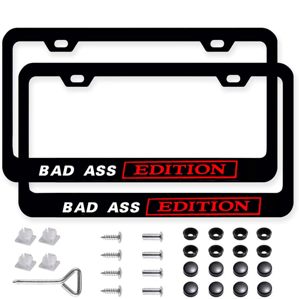 2Packs Black Carbon Fiber Texture License Plate Frame Auto Aluminium Alloy Car Tag Frame with Screws (Frame_Funny-Bad)