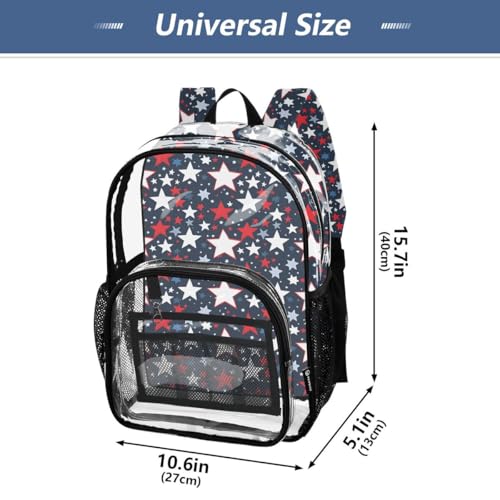 ALAZA Red White Blue Star Clear Backpack PVC Transparent Bookbag Heavy Duty for Student Boy Girl Kids Adult School Travel Work4
