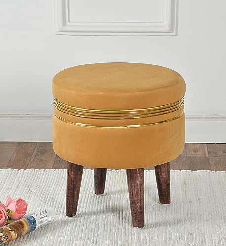 Image of NACIA Wooden Ottoman Stool for Living Room, Ottoman pouffes for Sitting, Puffy Chair Bench for Home Decor, Ottoman & Stools, Footrest Pouf Foot Stool for Office Room Decor, (16 inchx16 inchx17 inch, Beige)