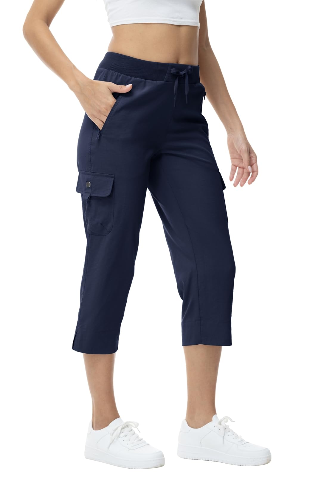 Rdruko Caprihose Damen Wanderhose 3/4 Hose Sommer Cargohose Leicht Sommerhose Schnelltrocken Jogginghose Freizeithose mit Taschen für Reisen Wandern Outdoor Sport
