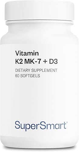 Supersmart - Vitamina K2 MK7 + Vitamina D3 90mcg por día (alta biodisponibilidad) - Suplemento de menaquinona - Complejo de vitamina D y K | Sin OMG