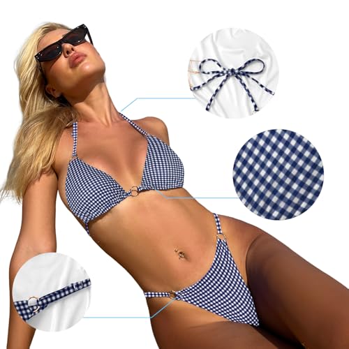 Image of MIKETAI Sexy Bikinis for Women 2 Piece Bikini Spaghetti Strap Swimsuits Solid Color Bathing Swimwear Triangle Bathing Suit