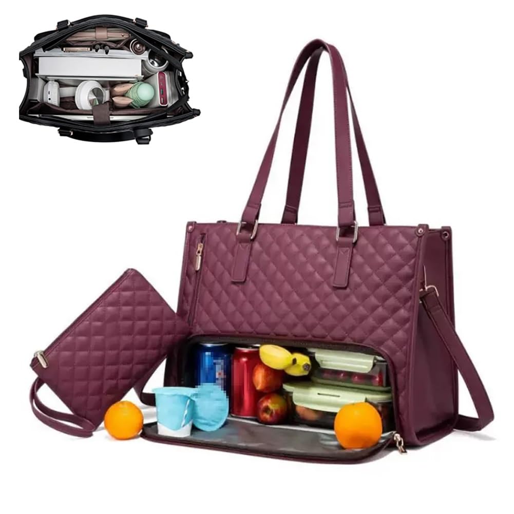 Sac à déjeuner chic 2 en 1 pour femme : l'élégance d'un grand sac à main business bordeaux