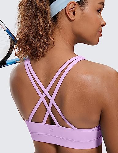 Image of CRZ YOGA Naked Feeling Strappy Sports Bras Lilac X-Small | Medium Support, Removable Pads, Yoga, Sleek, Scoop Neck, for Women