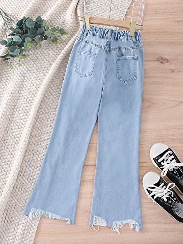 WDIRARA Girl's High Waisted Ripped Raw Hem Flare Bell Bottom Jeans Denim Pants2