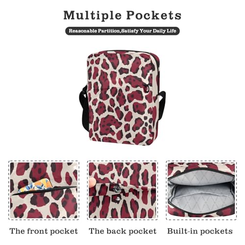 small messenger bag for men Crossbody Bags For Women Casual Womens Purse Adjustable Strap for business business- Beige Red Leopard Print2