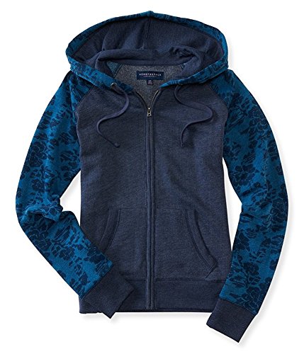 Aeropostale Womens Floral Hoodie Sweatshirt, Blue, Medium