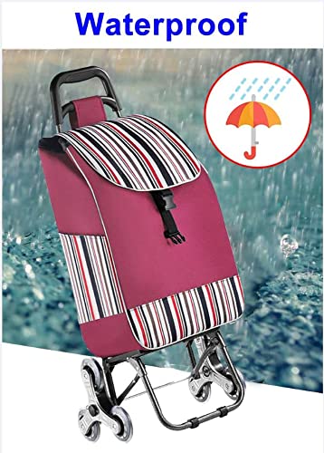 Tragbarer Trolley / Faltbarer Einkaufstrolley / Marktwagen 6 Räder Muster Natur und externe Aufbewahrungstasche / Blau – Bild 4