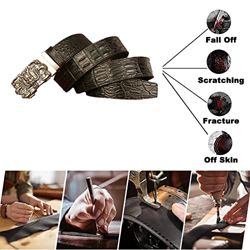 Men's Handmade Alligator Pattern Leather Ratchet Belt - Dragon Head & Claws Automatic Buckle3
